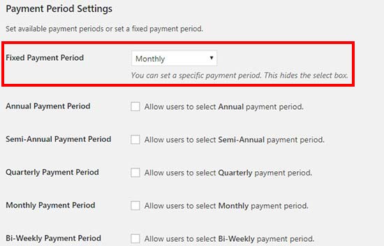 Payment period settings
