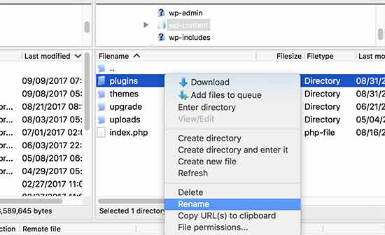 Tắt tất cả các plugin WordPress