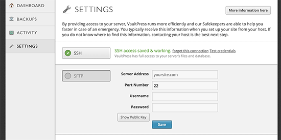 Give VaultPress access to your server