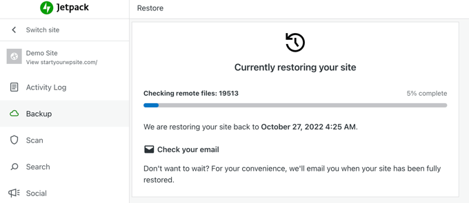 Jetpack Backup Is Currently Restoring Your Site