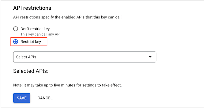 Adding restrictions to a Google API key