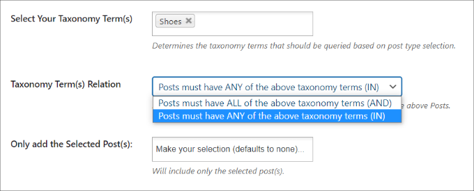 Choose a taxonomy term relation
