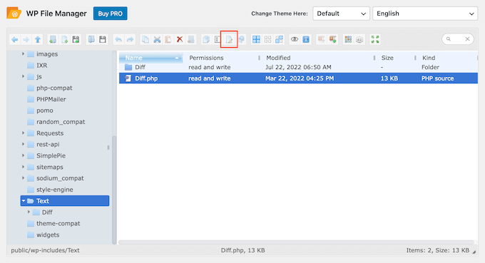 Editing files using the FTP-style File Manager plugin