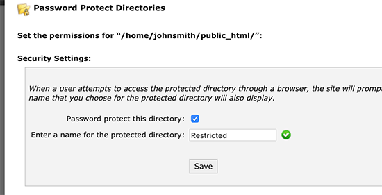 Enter a name for protected directory