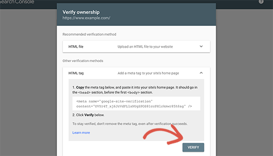 Verify your ownership of the website