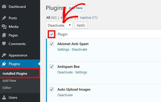 Deactivate plugins