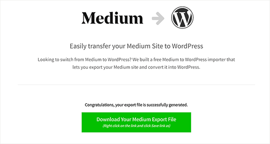 Скачайте файл экспорта Medium, совместимый с WordPress