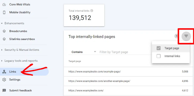 Filtrar links internos