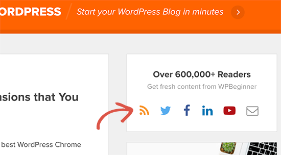 RSS feed icon on WPBeginner