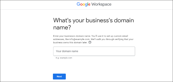 Enter your business domain name