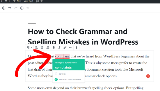 Исправление письменных ошибок с помощью Grammarly в WordPress