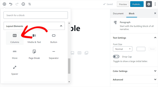 Add Columns Block in Your WordPress post