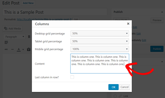 Add Content to Your Column  - Lightweight Grid Columns Plugin