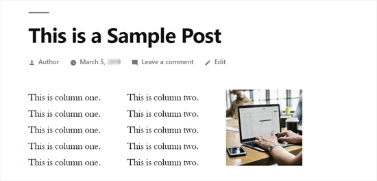 3 Columns in WordPress Post - Preview