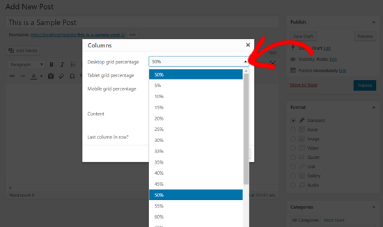 Column Width Options - Grid Percentages