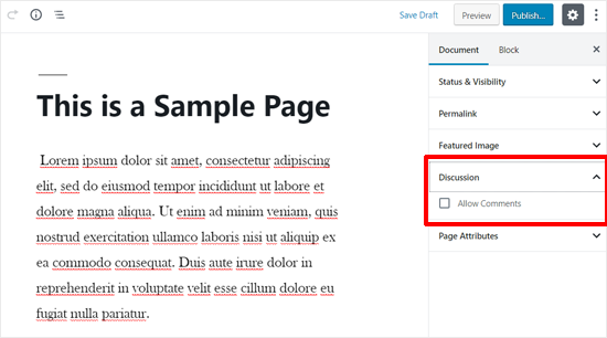 Comment Options in WordPress Pages