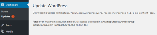 Ошибка превышения максимального времени выполнения в 30 секунд в WordPress