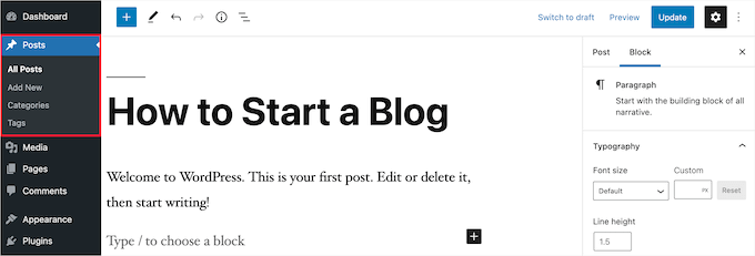 WordPress post editor