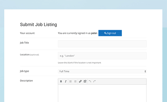 Submit job listing page