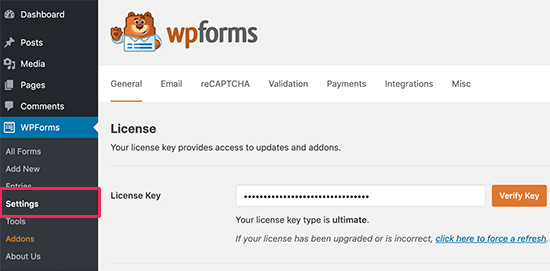 WPForms license