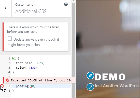 Add Custom CSS code to Additional CSS panel