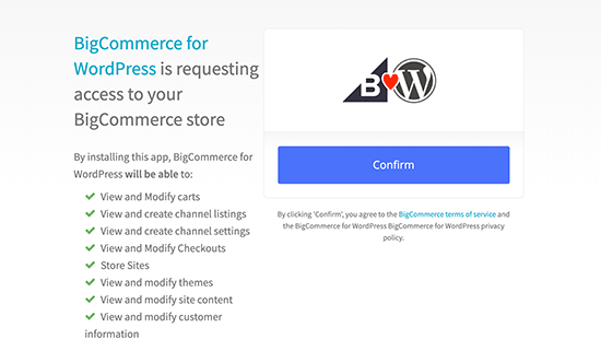 Confirm BigCommerce connect