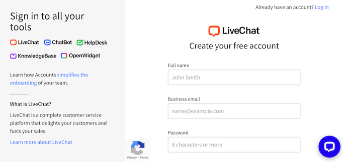Creating a LiveChat account for a WordPress website