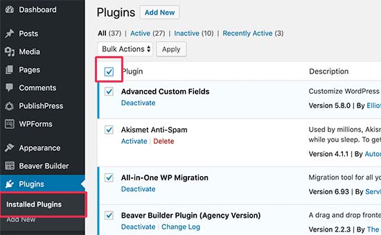 Select all plugins