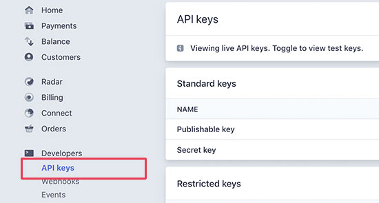Stripe API keys 