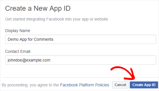 Create a new Facebook app