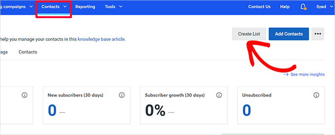 Create list in Constant Contact