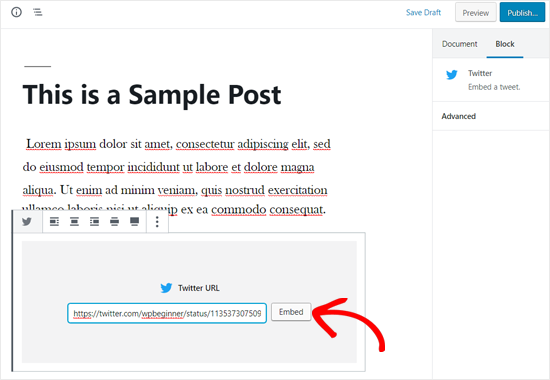 Intégrer Twitter dans WordPress Post Editor