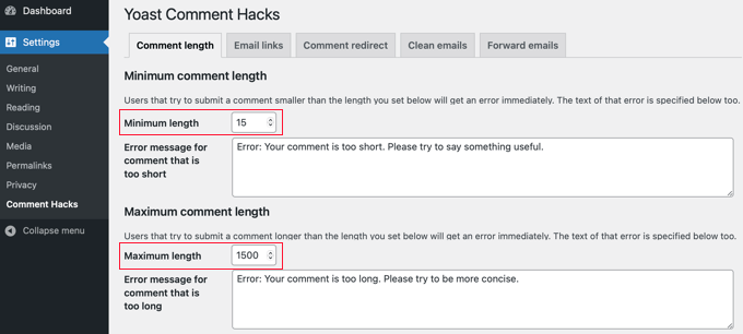 Yoast Comment Hack Plugin Can Set Allowed Minimum and Maximum Comment Lengths