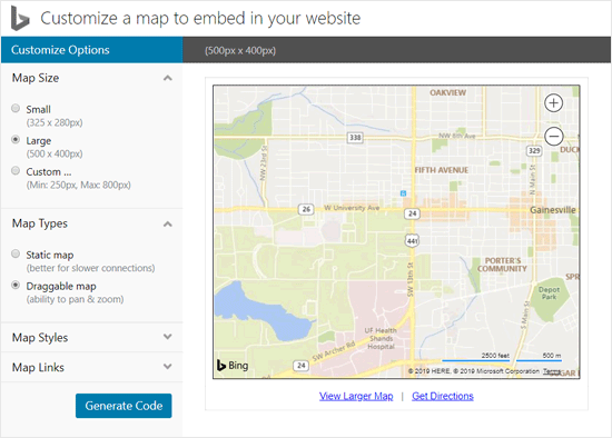 Customize Bing Map to Embed in WordPress site