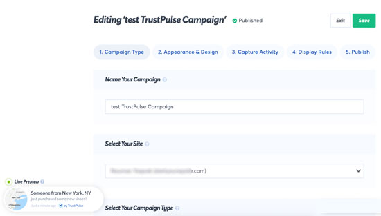 Создание всплывающей кампании в TrustPulse