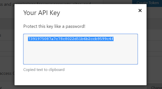 Скопируйте API-ключ Cloudflare