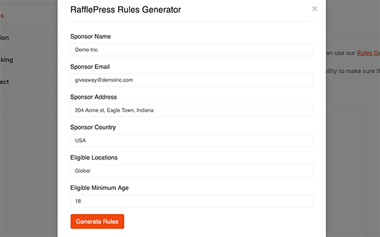 The RafflePress rules generator