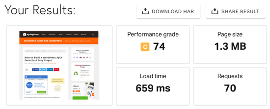WPBeginner Single Posts Page Speed Test from Pingdom