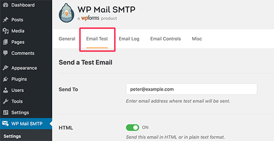 Test WordPress SMTP email settings