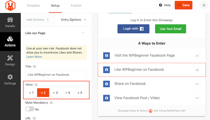 Changing the entry value for your Facebook contest