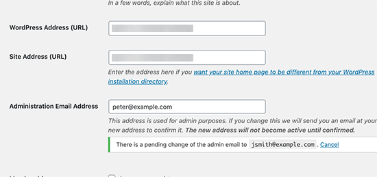 Verify site admin email address