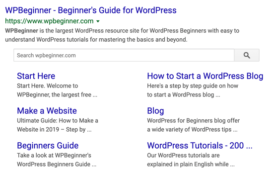 WPBeginner Google Sitelink