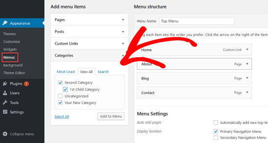 category specific rss menu