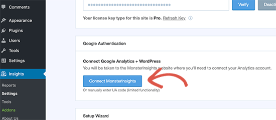 Connect MonsterInsights to Google Analytics