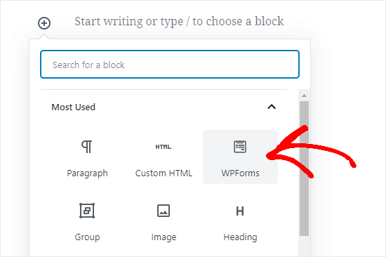 Aggiunta di un modulo alla tua pagina utilizzando l'editor di blocchi (Gutenberg)