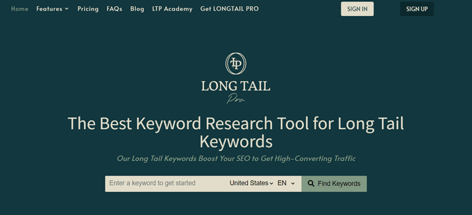 Long Tail Pro keywords front page Long Tail Pro