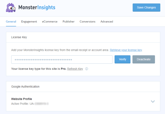 Enter your MonsterInsights license key on the Settings page
