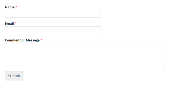 A simple contact form, showing fields for Name, Email, and Comment or Message