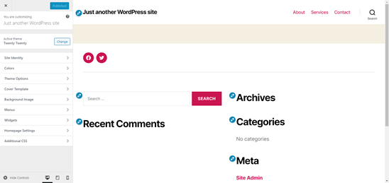 Personalizzatore di temi WordPress (vista desktop)