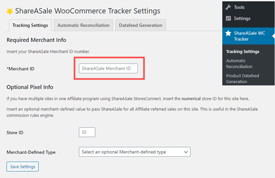Привязка плагина ShareASale WooCommerce Tracker к вашей учетной записи ShareASale